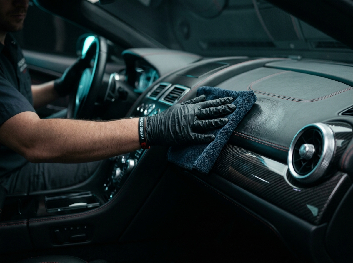 Leather dashboard interior detailing