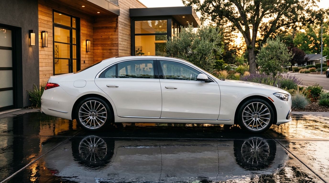 Pristine white Mercedes-Benz S-Class after detailing