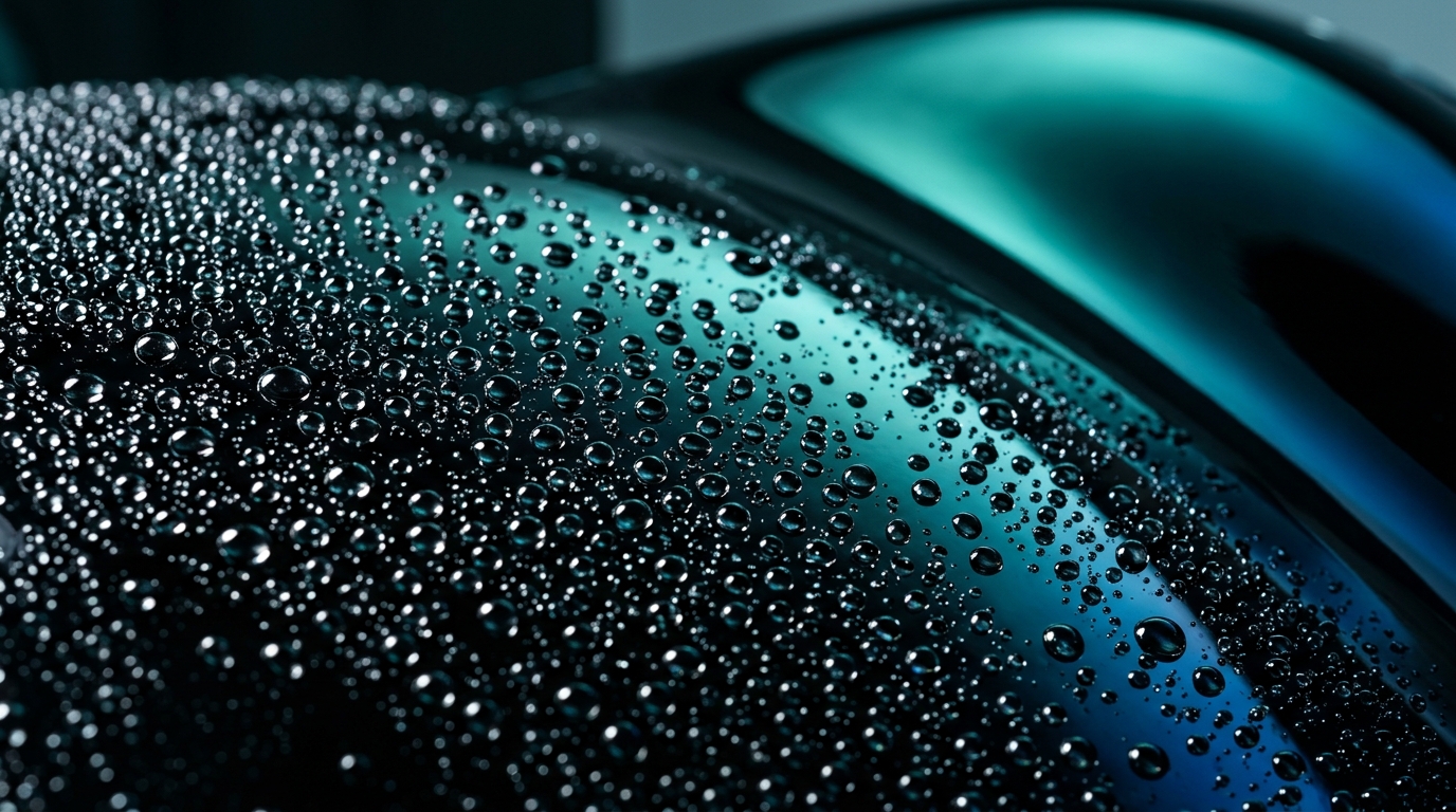 Water beading on a freshly waxed luxury car panel